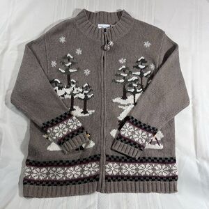 Croft & Barrow Sweater Cabin Women's 1X Ugly Christmas Print Angora Blend Zip Up